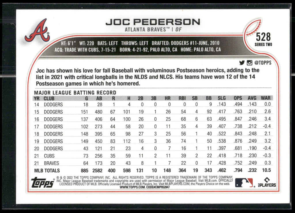 2022 Topps #528 Joc Pederson