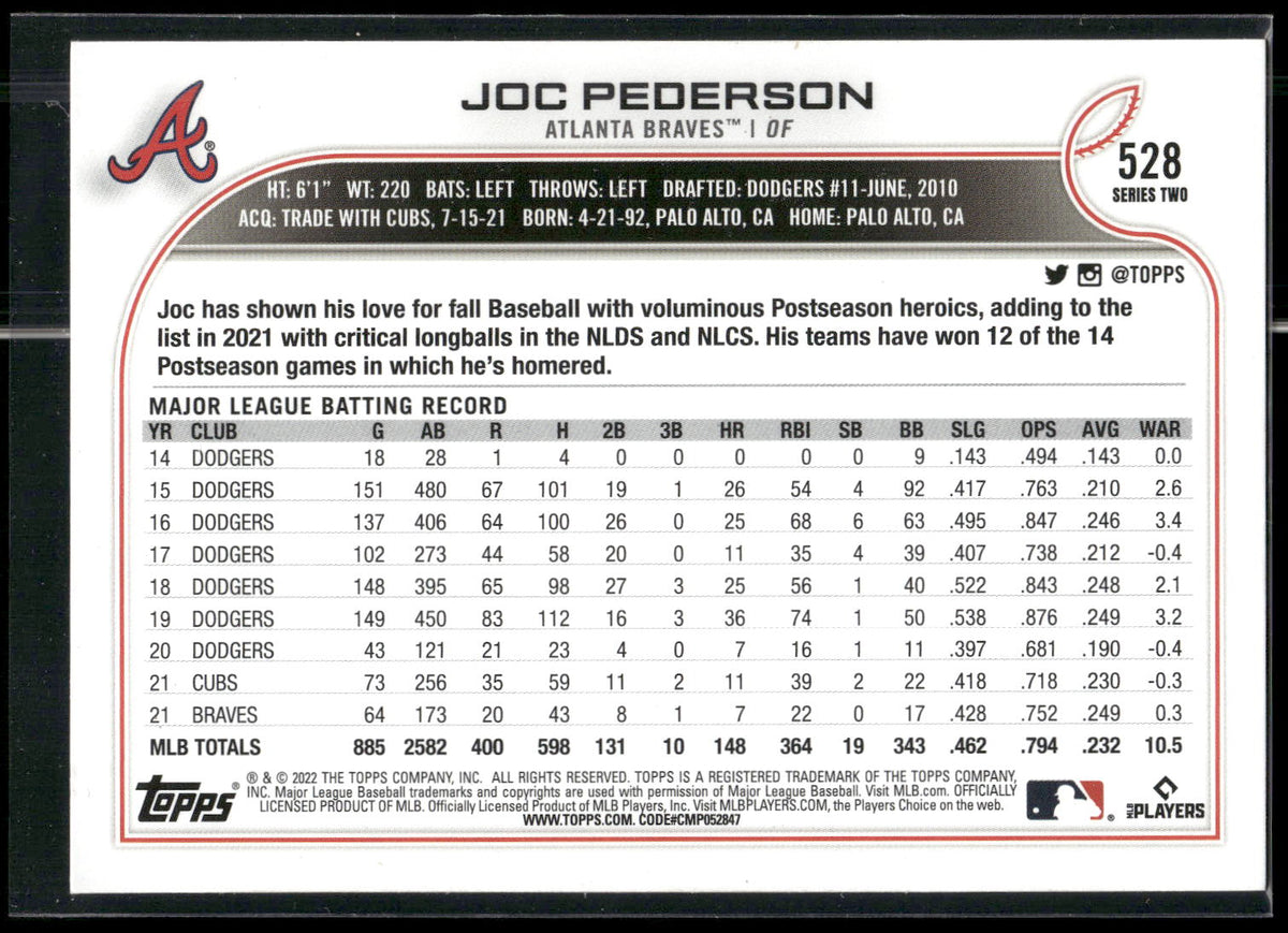 2022 Topps #528 Joc Pederson
