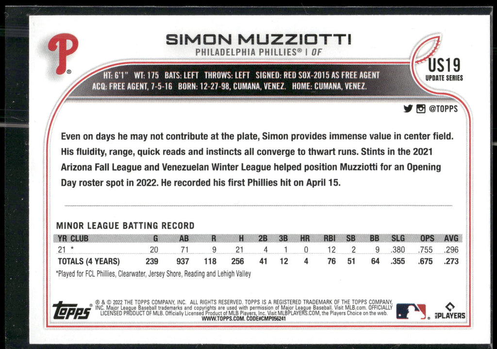2022 Topps Update #US19 Simon Muzziotti