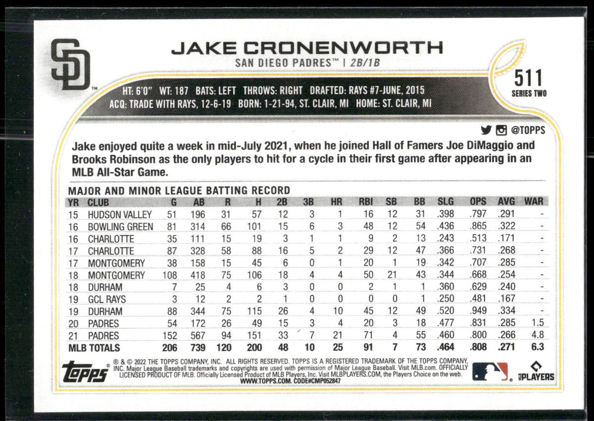 2022 Topps #511 Jake Cronenworth