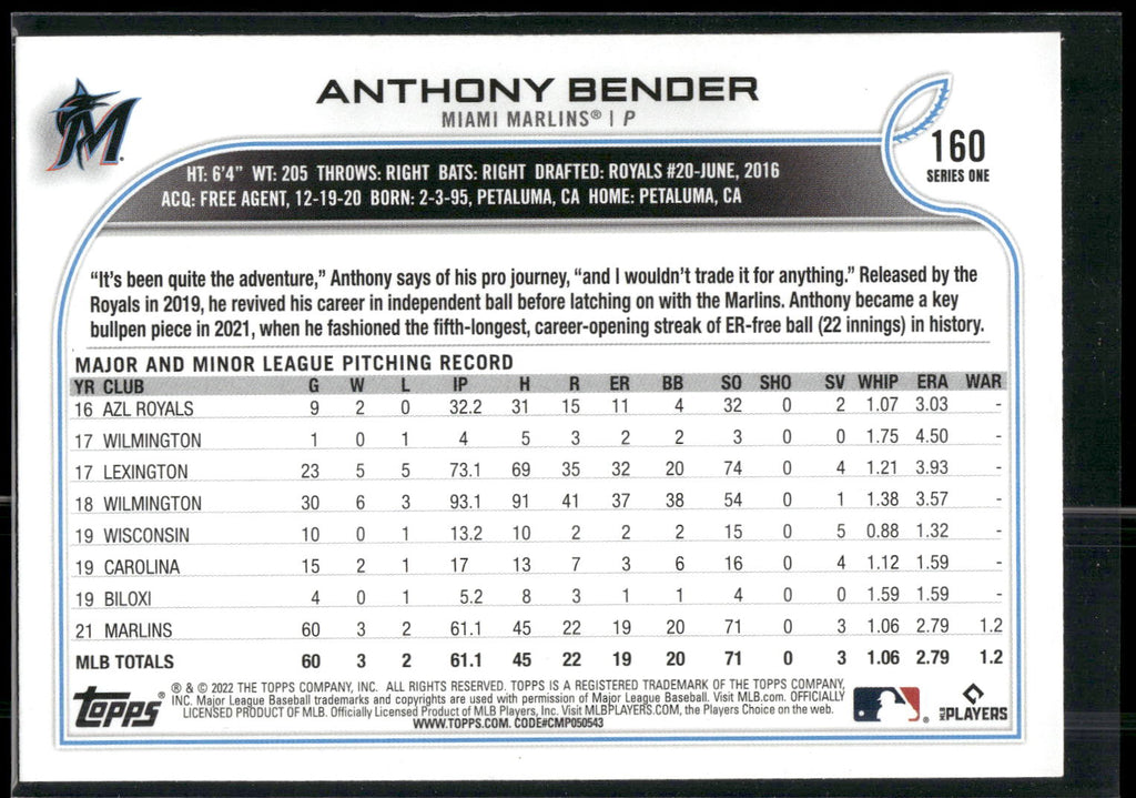 2022 Topps #160 Anthony Bender