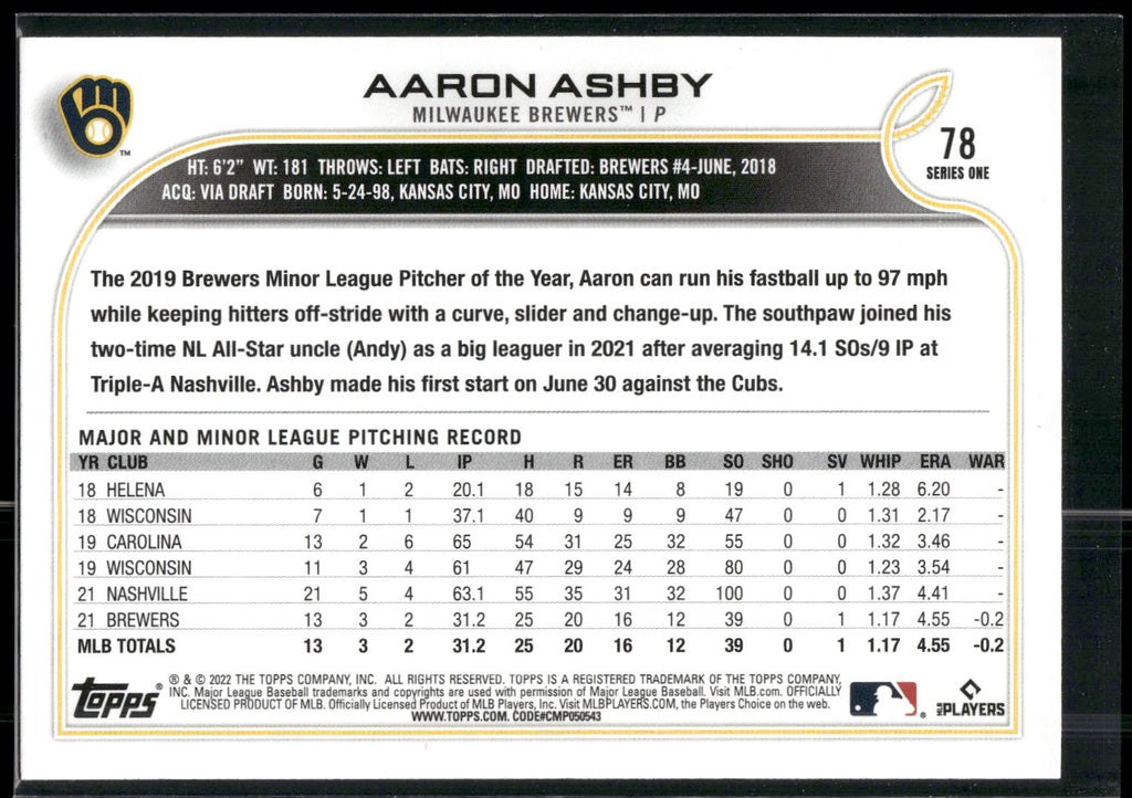 2022 Topps #78 Aaron Ashby
