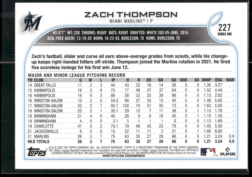 2022 Topps #227 Zach Thompson