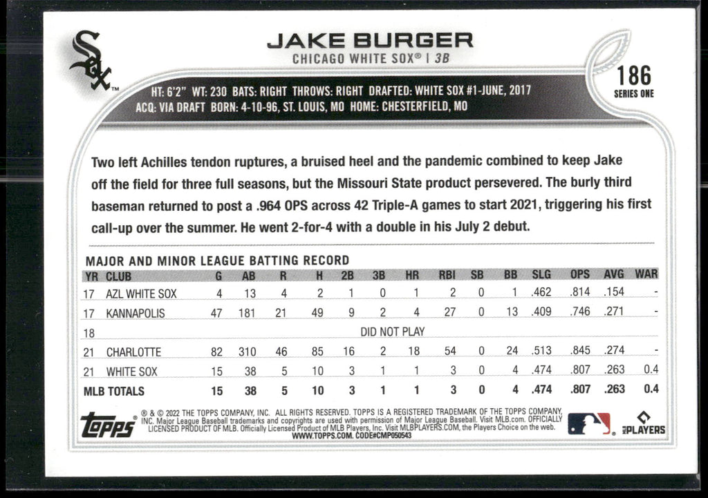 2022 Topps #186b Jake Burger