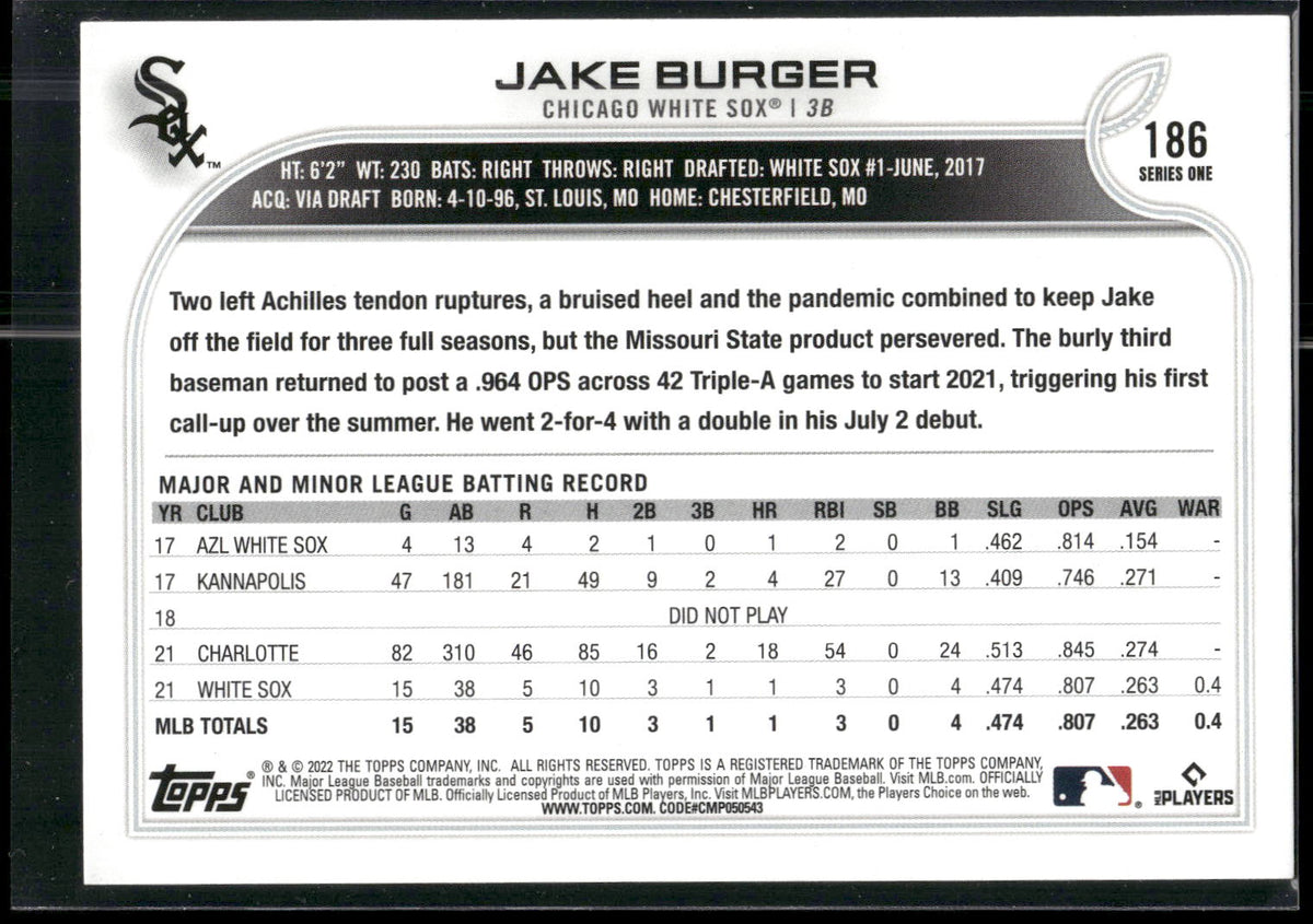 2022 Topps #186b Jake Burger