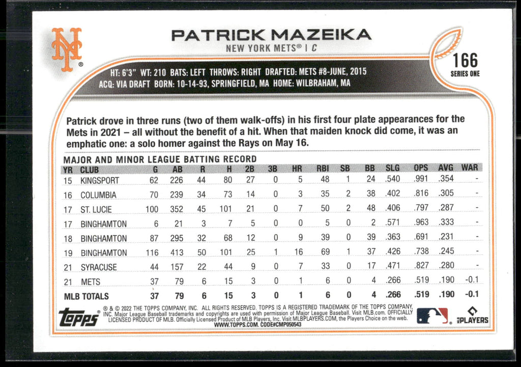 2022 Topps #166 Patrick Mazeika