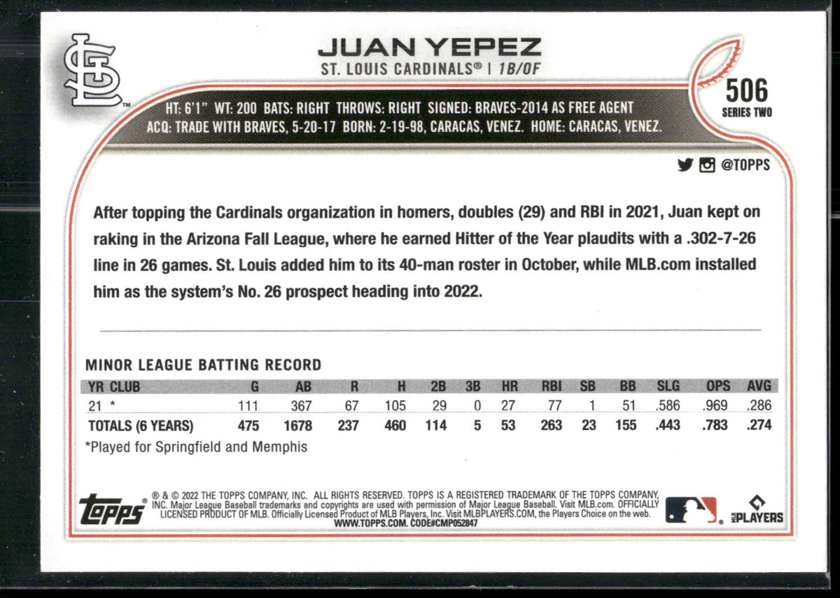 2022 Topps #506 Juan Yepez