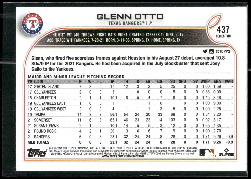 2022 Topps #437 Glenn Otto