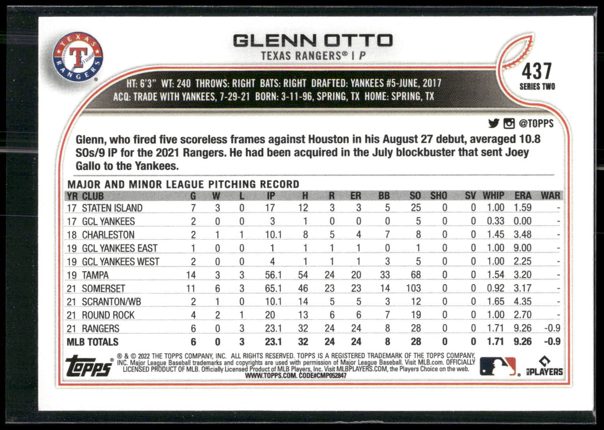 2022 Topps #437 Glenn Otto