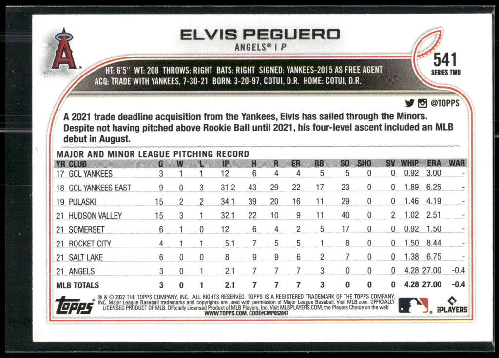 2022 Topps #541 Elvis Peguero