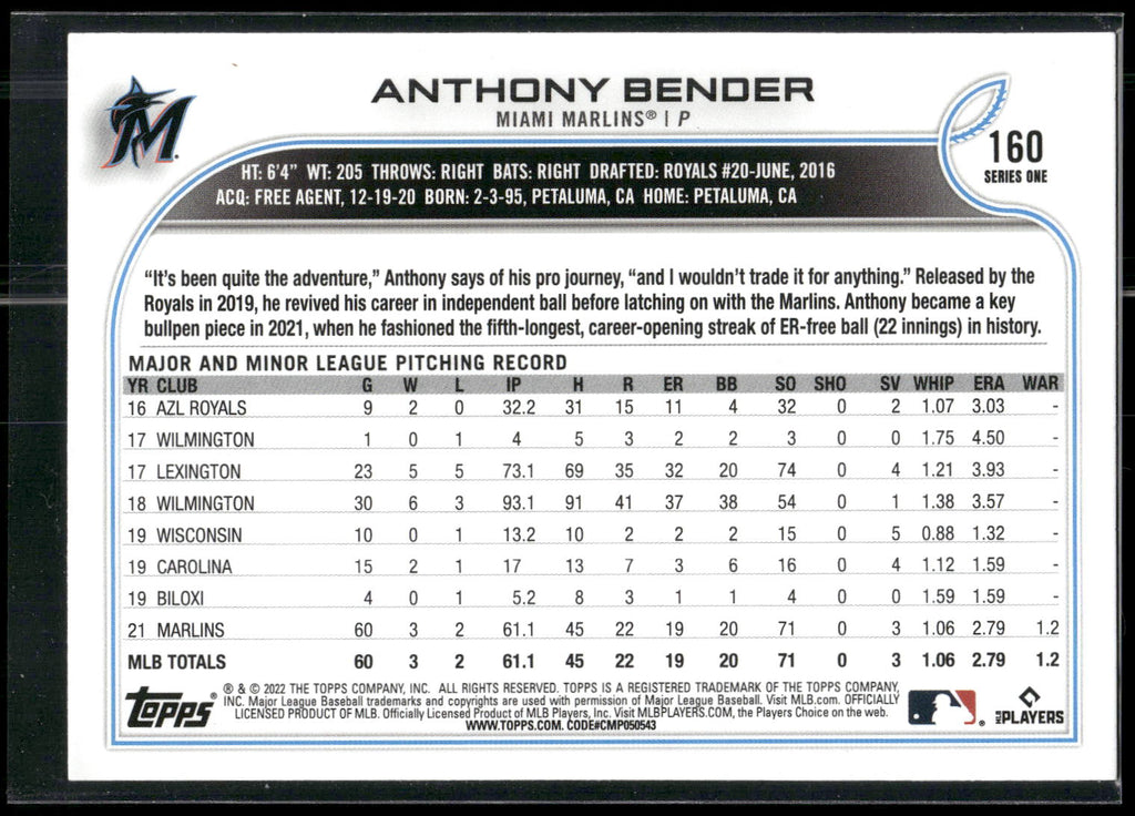 2022 Topps #160 Anthony Bender