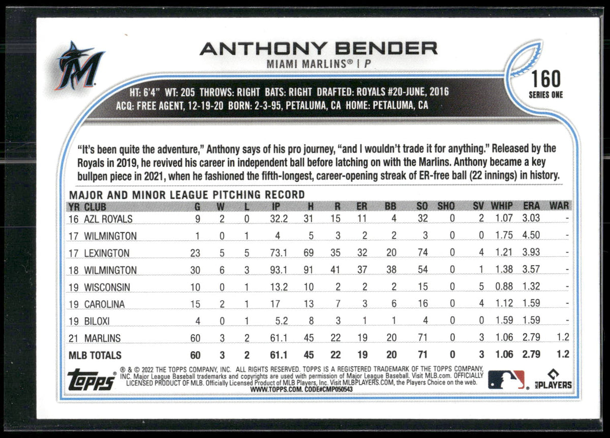 2022 Topps #160 Anthony Bender