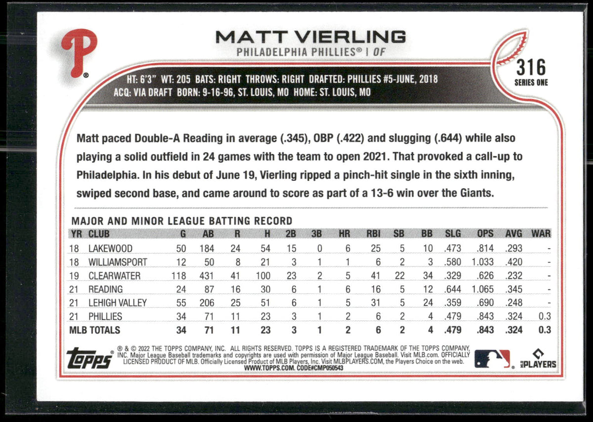 2022 Topps #316 Matt Vierling
