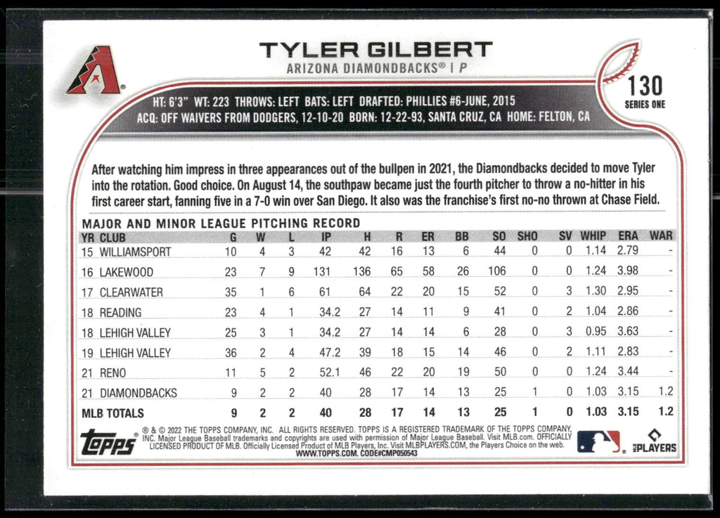 2022 Topps #130 Tyler Gilbert