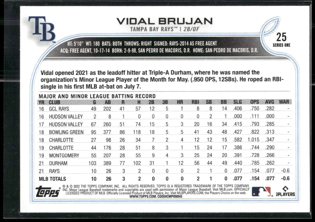 2022 Topps #25 Vidal Brujan