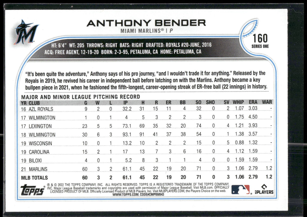 2022 Topps #160 Anthony Bender