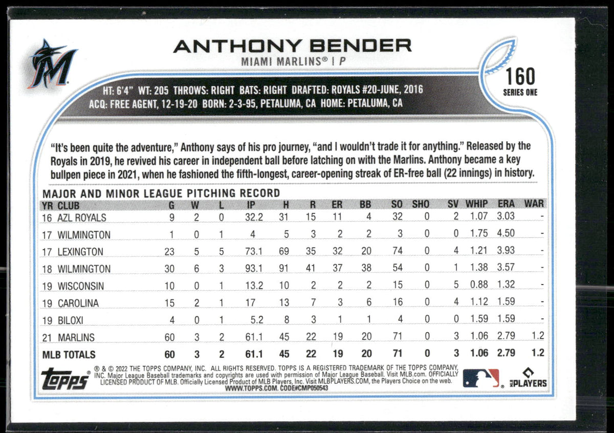 2022 Topps #160 Anthony Bender