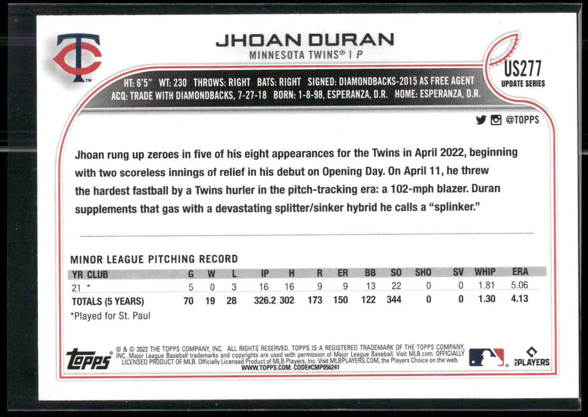 2022 Topps Update #US277 Jhoan Duran