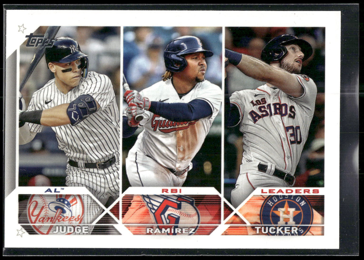 2023 Topps #241 AL RBI Leaders (Aaron Judge / José Ramírez / Kyle Tucker)