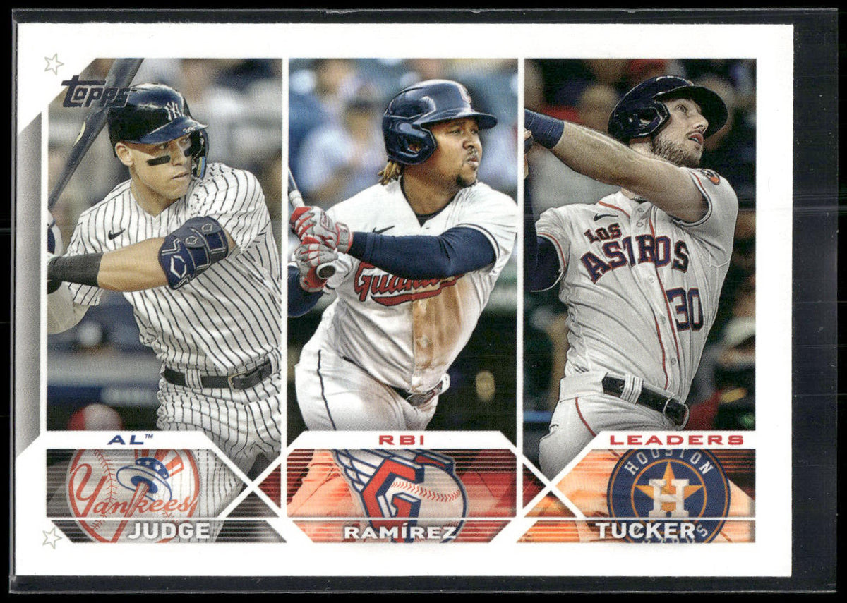 2023 Topps #241 AL RBI Leaders (Aaron Judge / José Ramírez / Kyle Tucker)