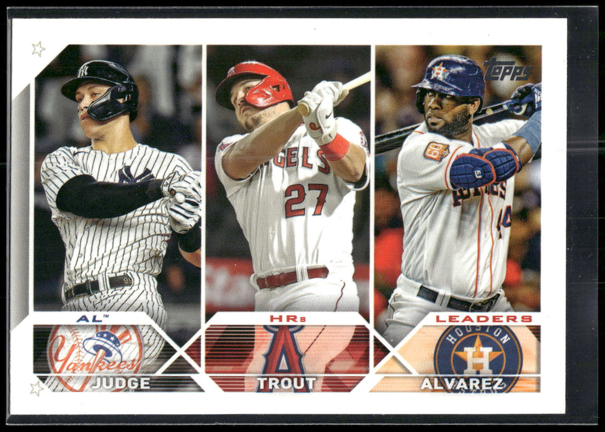 2023 Topps #246 AL HRs Leaders (Aaron Judge / Mike Trout / Yordan Alvarez)
