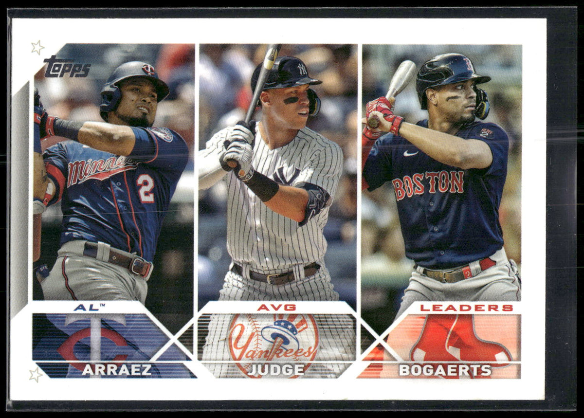 2023 Topps #289 AL Avg Leaders (Luis Arraez / Aaron Judge / Xander Bogaerts)