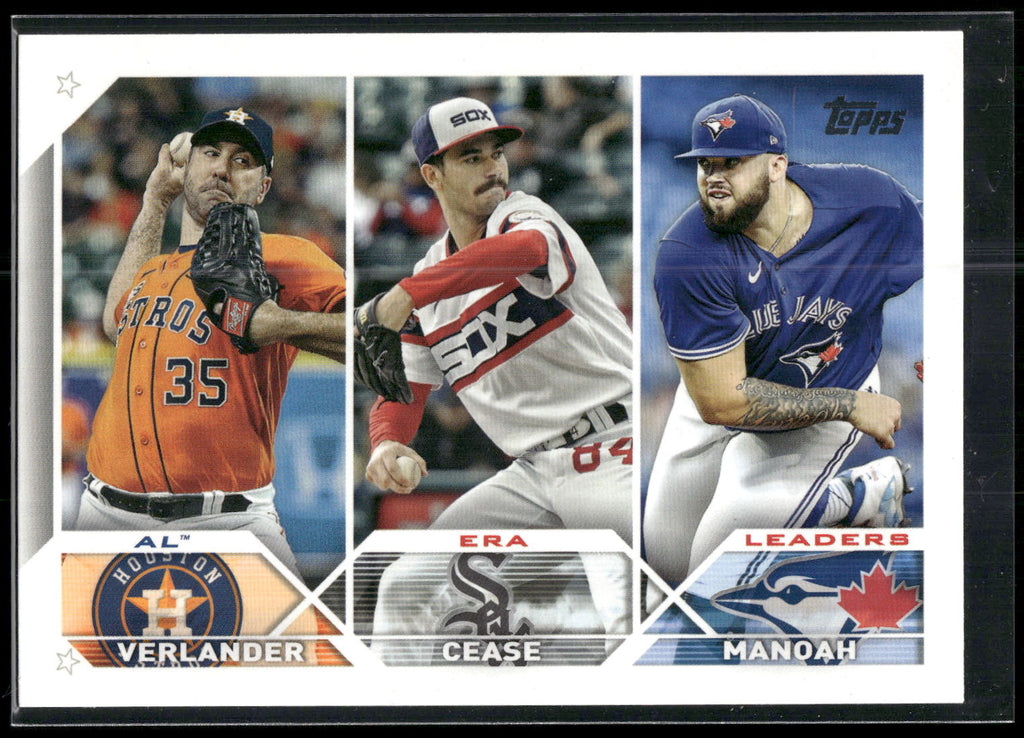 2023 Topps #311 AL ERA Leaders (Justin Verlander / Dylan Cease / Alek Manoah)