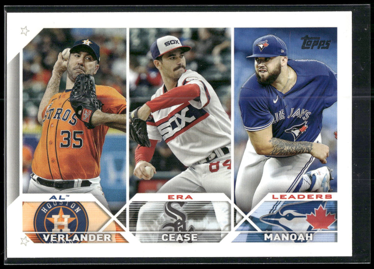 2023 Topps #311 AL ERA Leaders (Justin Verlander / Dylan Cease / Alek Manoah)