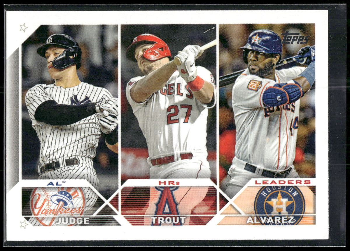 2023 Topps #246 AL HRs Leaders (Aaron Judge / Mike Trout / Yordan Alvarez)