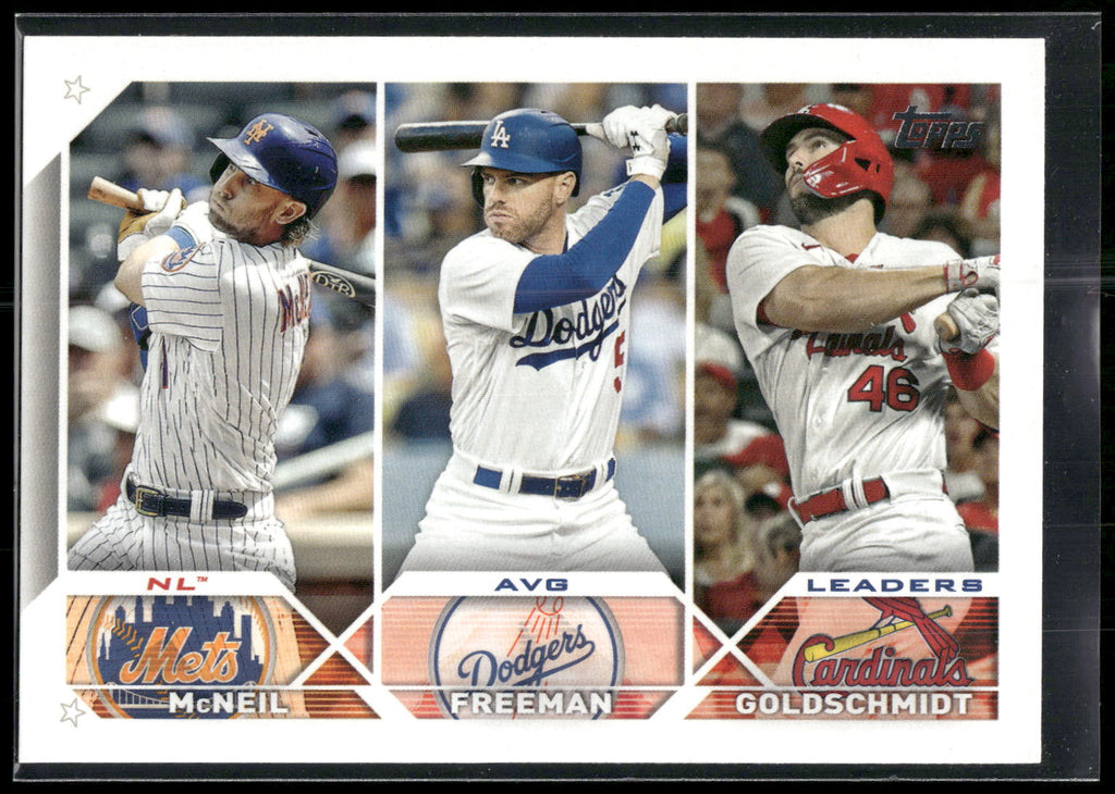 2023 Topps #43 NL AVG Leaders (Jeff McNeil / Freddie Freeman / Paul Goldschmidt)