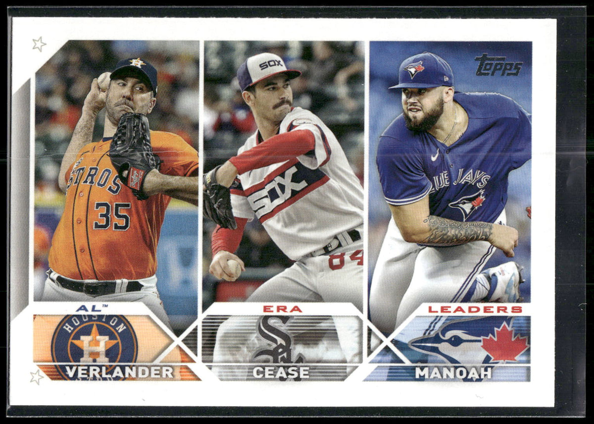 2023 Topps #311 AL ERA Leaders (Justin Verlander / Dylan Cease / Alek Manoah)