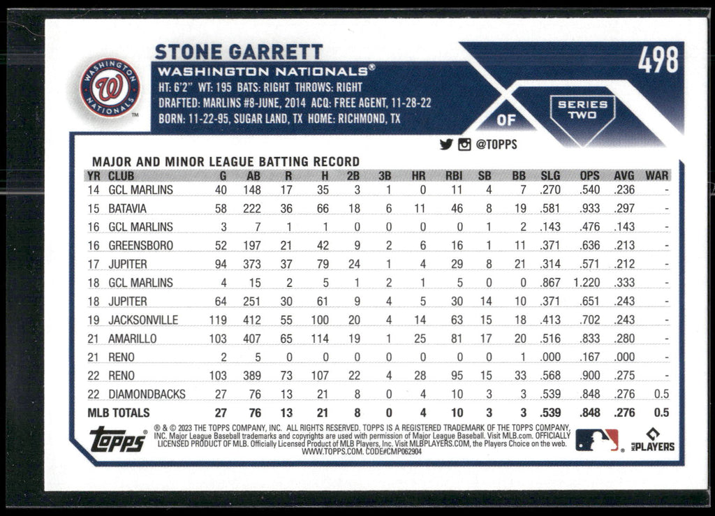 2023 Topps #498 Stone Garrett