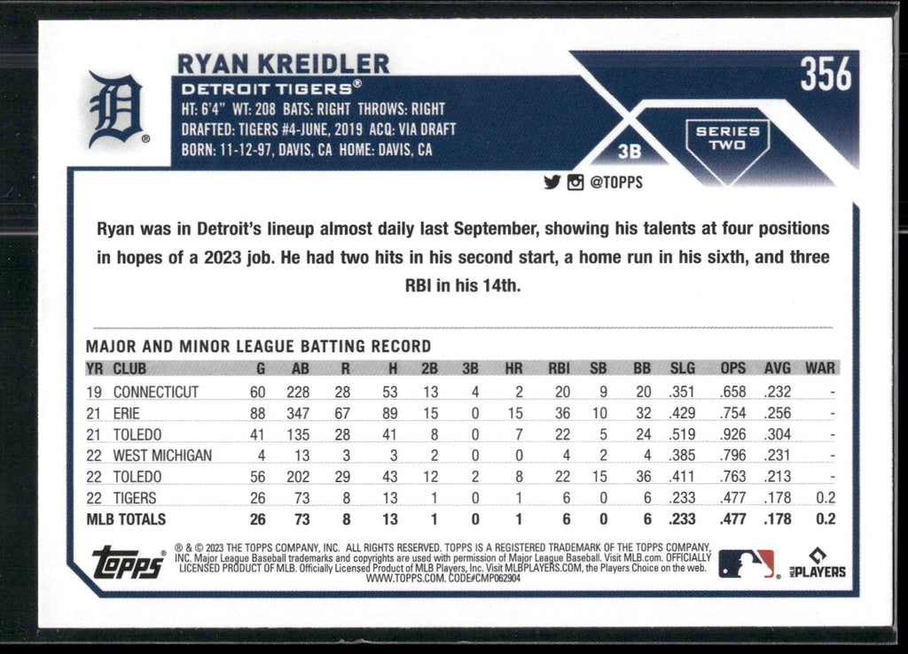 2023 Topps #356 Ryan Kreidler