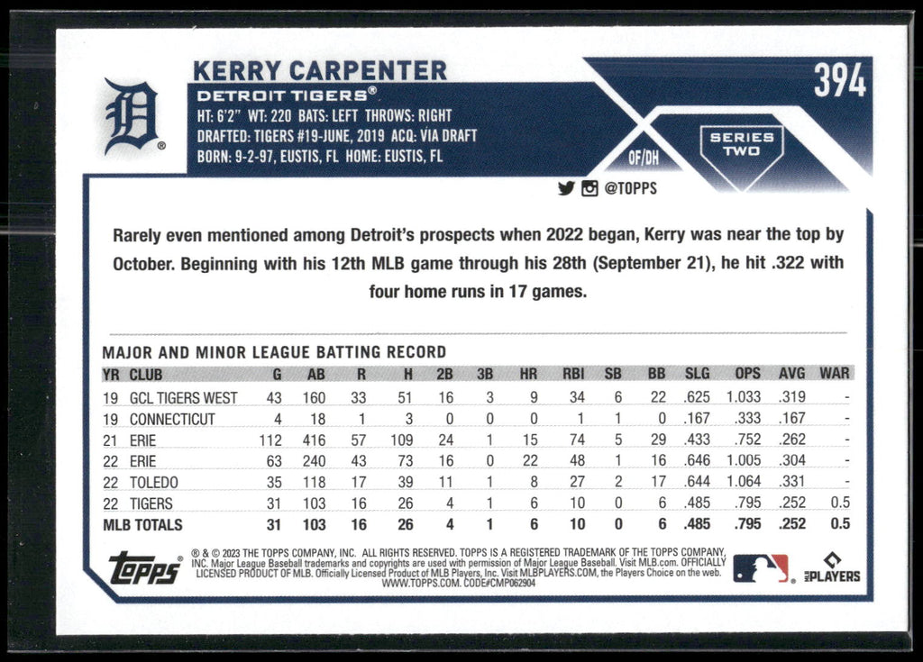 2023 Topps #394 Kerry Carpenter
