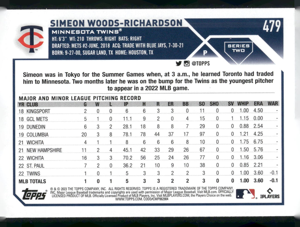 2023 Topps #479 Simeon Woods Richardson