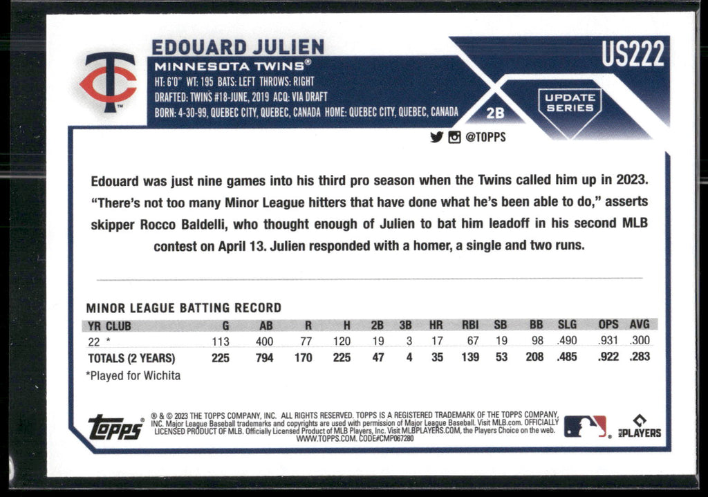 2023 Topps Update #US222 Edouard Julien