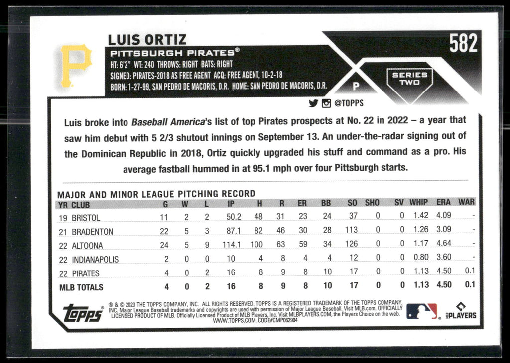 2023 Topps #582 Luis Ortiz