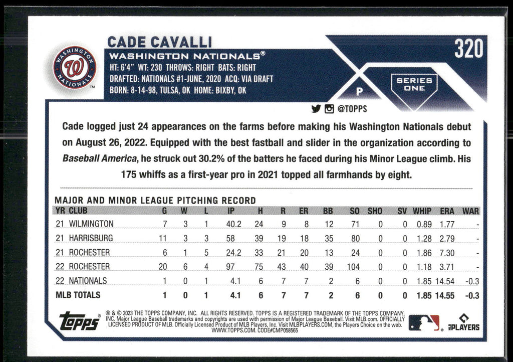 2023 Topps #320 Cade Cavalli