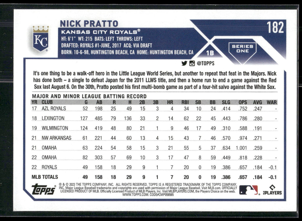 2023 Topps #182 Nick Pratto