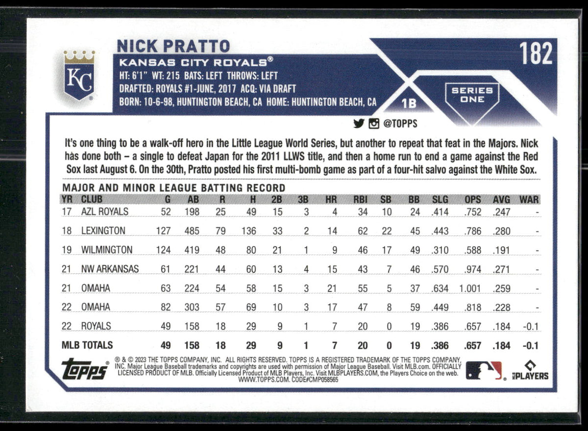 2023 Topps #182 Nick Pratto