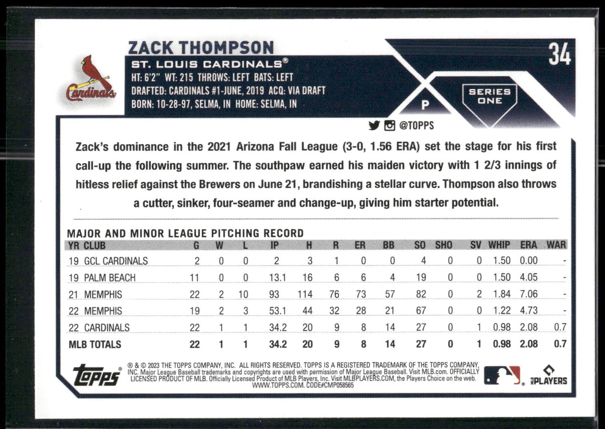2023 Topps #34 Zack Thompson