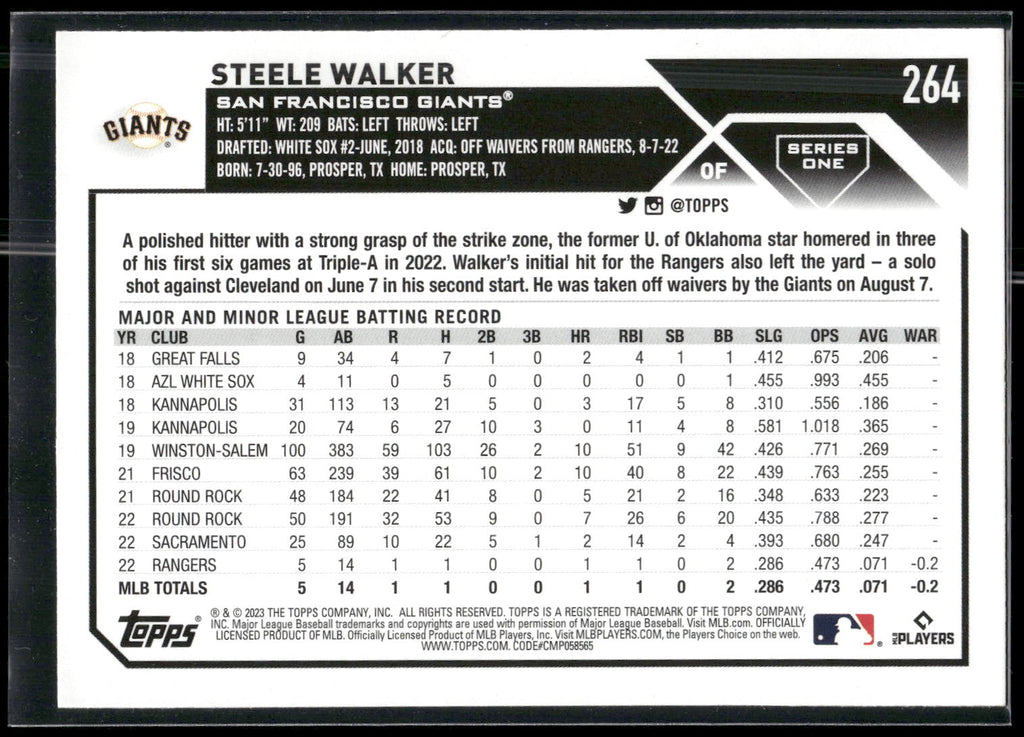 2023 Topps #264 Steele Walker