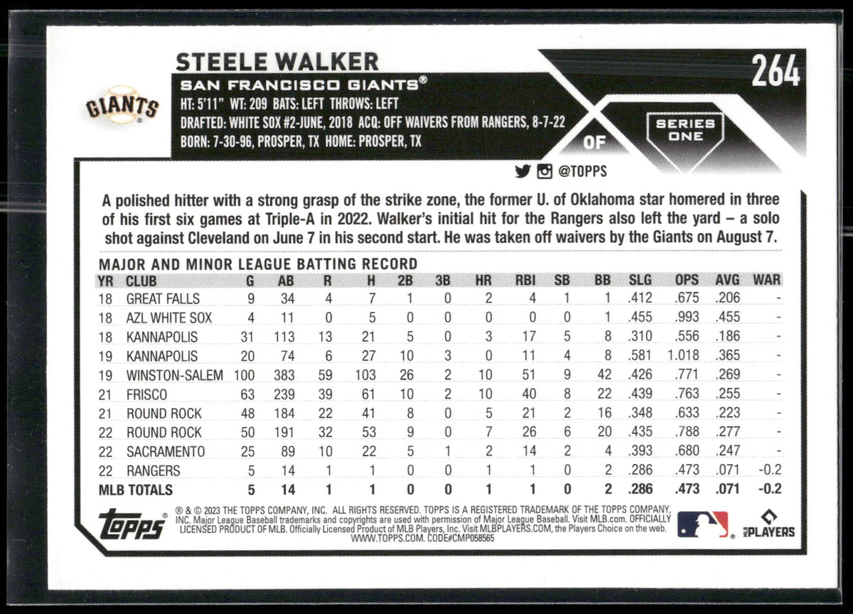 2023 Topps #264 Steele Walker