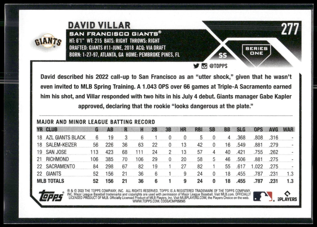2023 Topps #277 David Villar