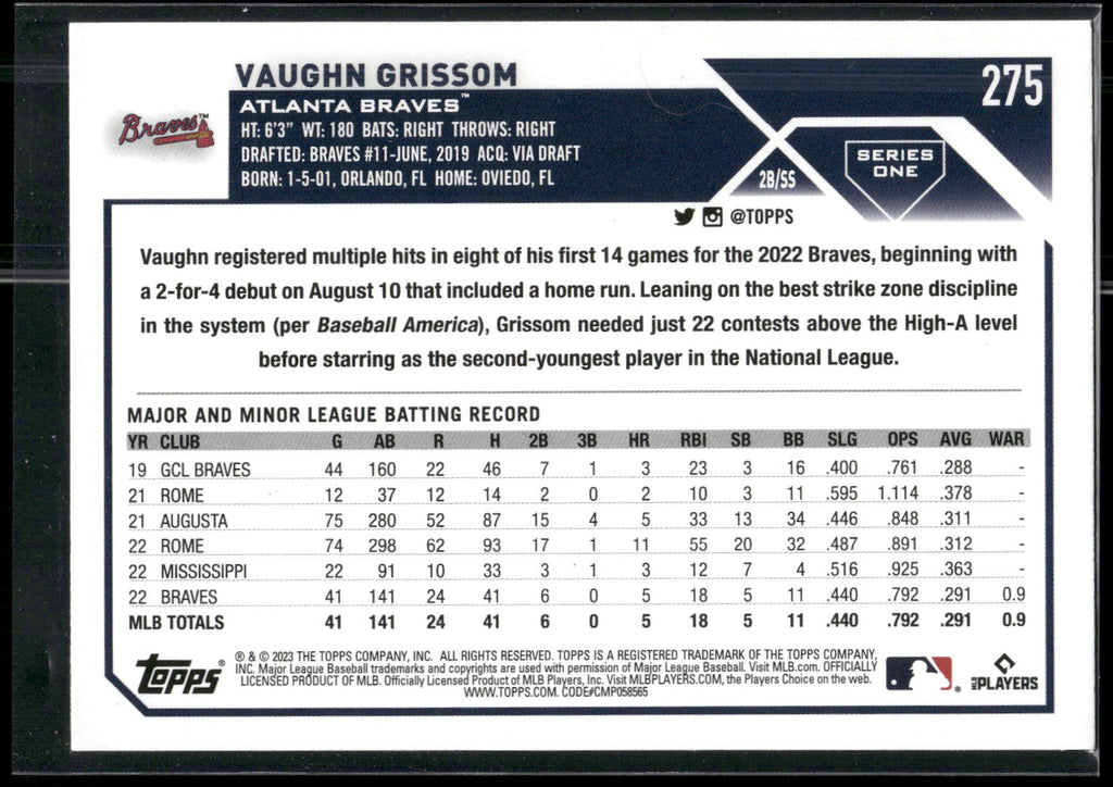 2023 Topps #275 Vaughn Grissom