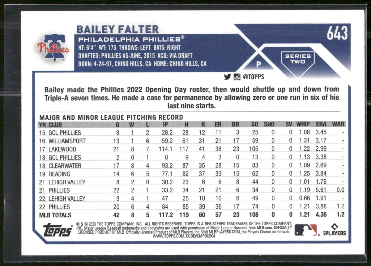 2023 Topps #643 Bailey Falter