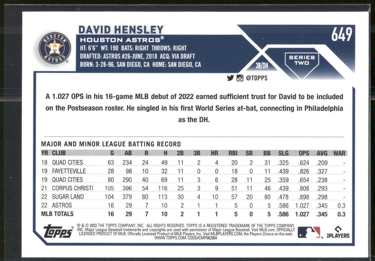 2023 Topps #649 David Hensley