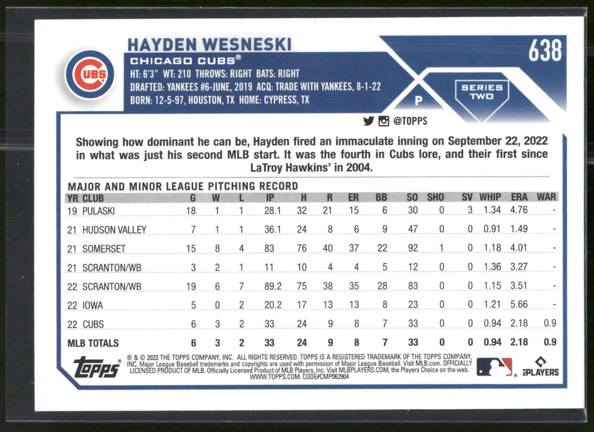 2023 Topps #638 Hayden Wesneski