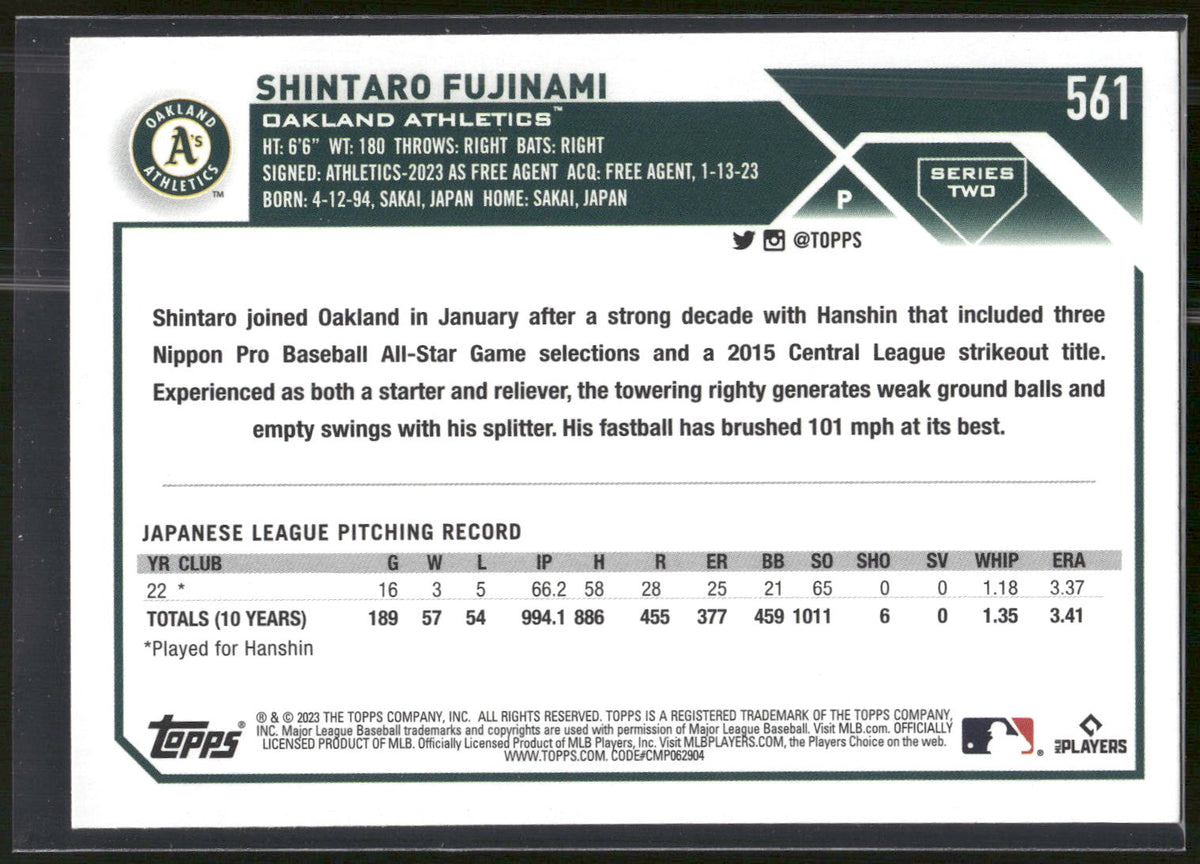 2023 Topps #561 Shintaro Fujinami