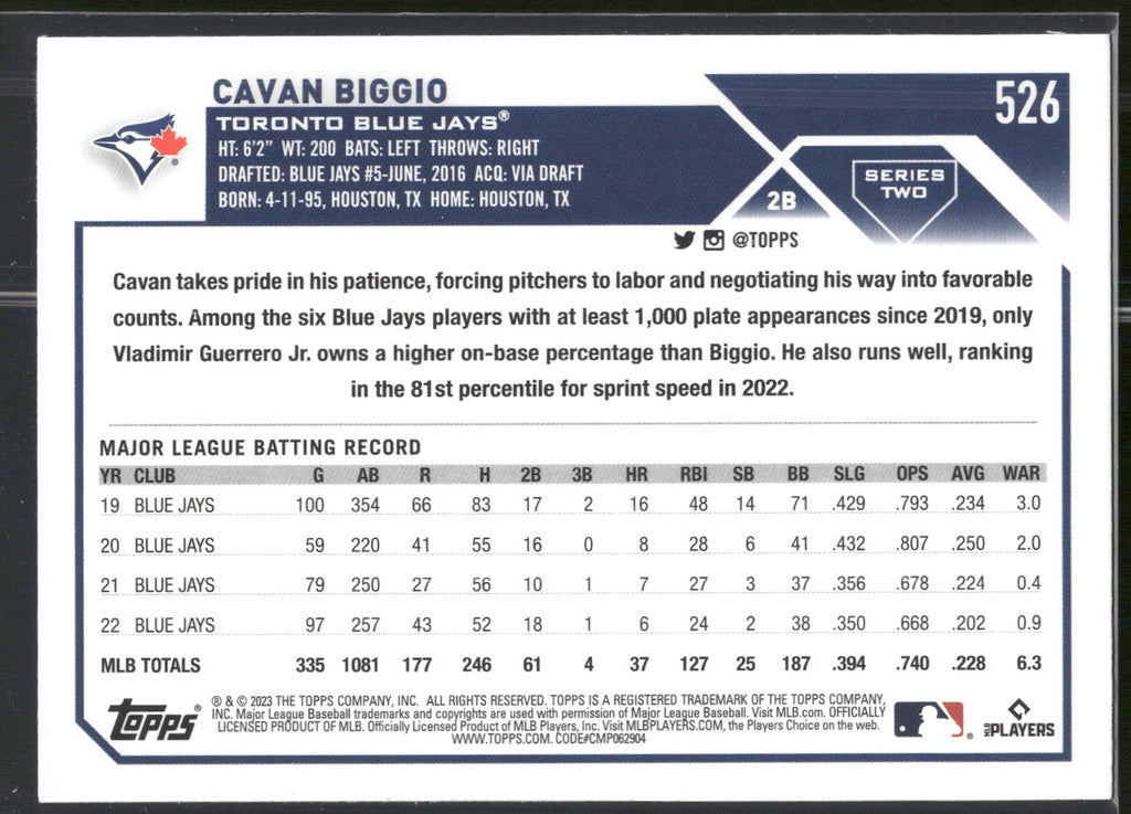 2023 Topps #526 Cavan Biggio